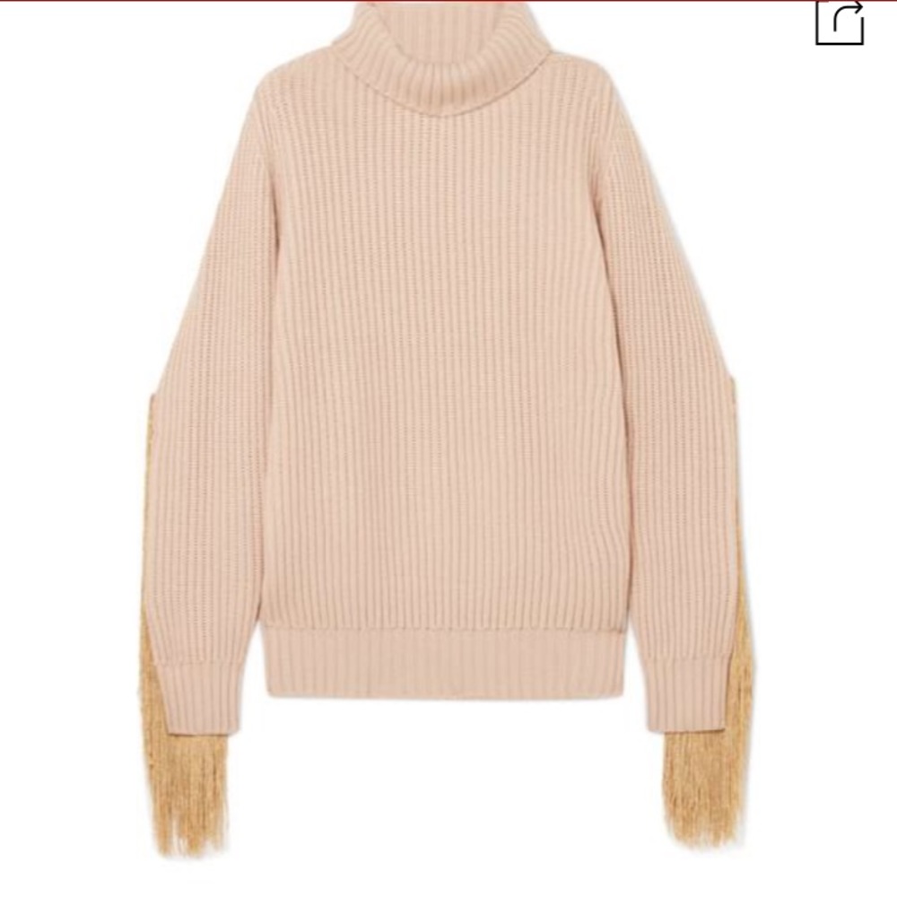 Hillier Bartley Cashmere Fringe Oversized Turtleneck Sweater Cream Gold S / M - Picture 16 of 16